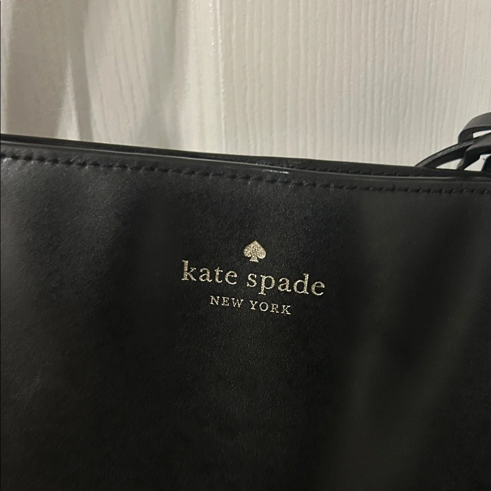 kate spade Black Leather Shoulder Tote with Gold Logo